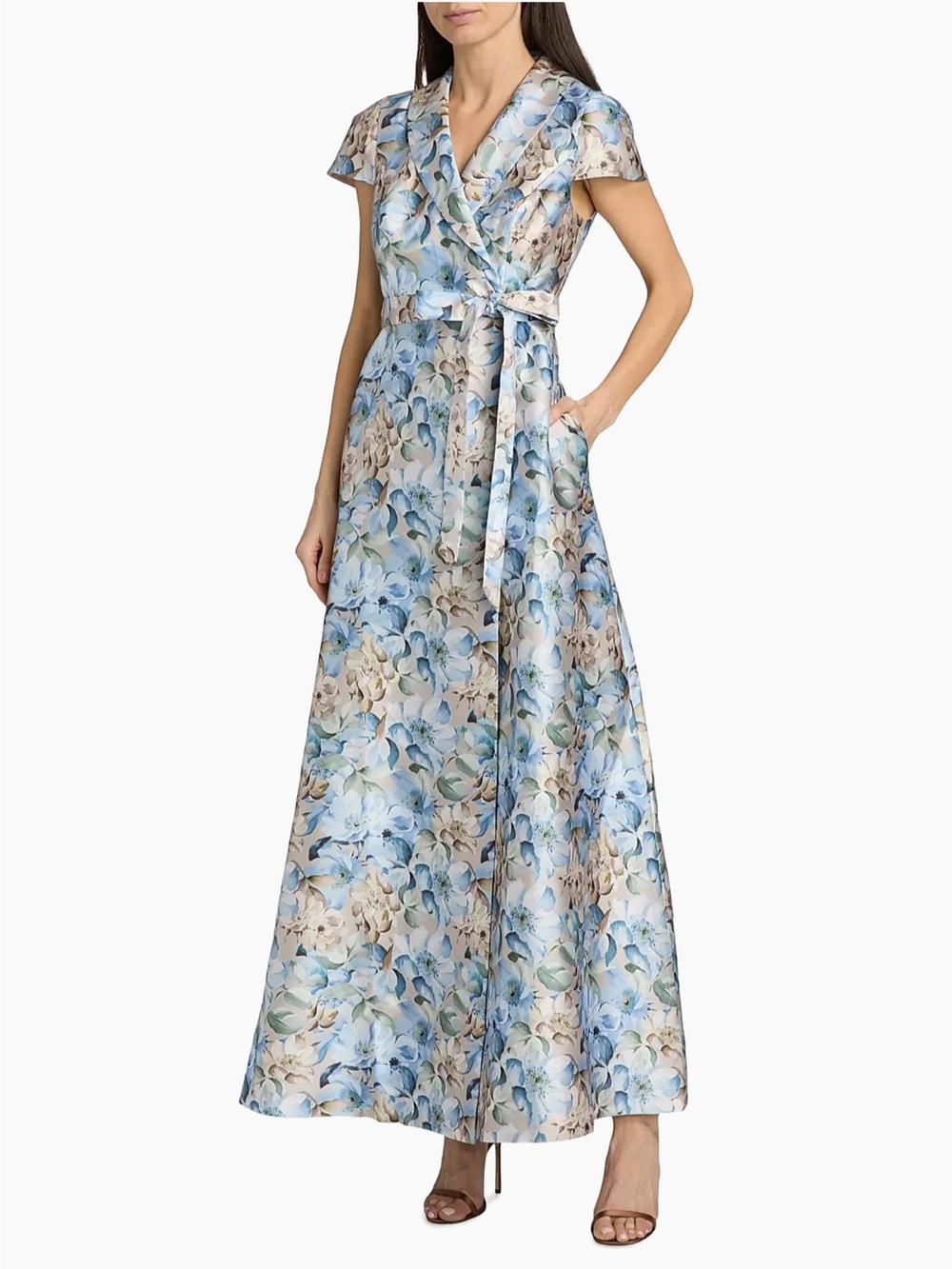 new Sachin and Babi ETIENNE GOWN - WATERCOLOR GERNAIUM mikado wrap belted maxi